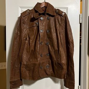 Practically new DIESEL Men’s leather double breasted trench jacket SZ L